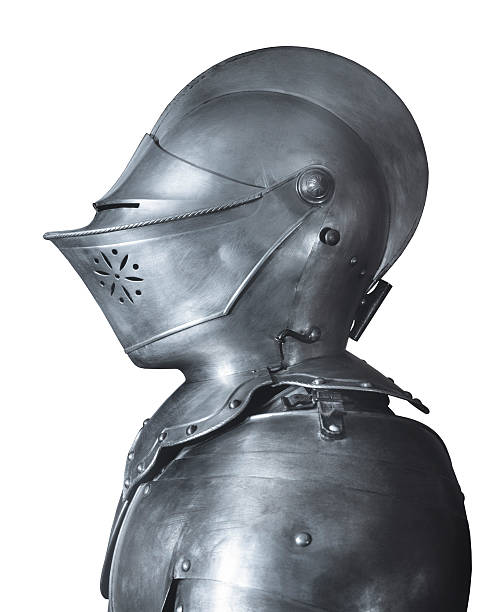 Medieval knight armour, side view, white background stock photo