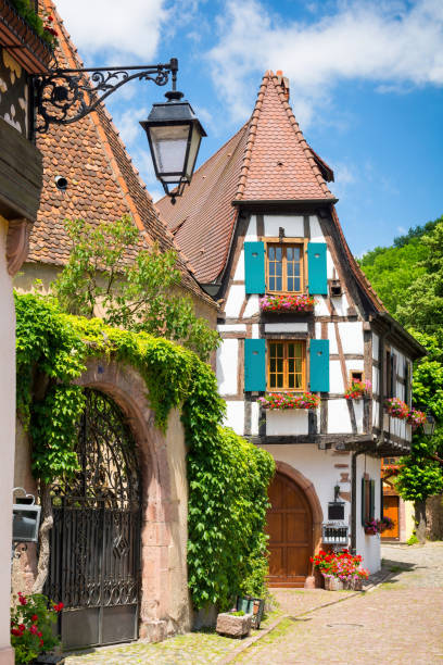 medieval romantic town Kaysersberg in Alsace in east france amazing architecture in Alsace in east France riquewihr stock pictures, royalty-free photos & images