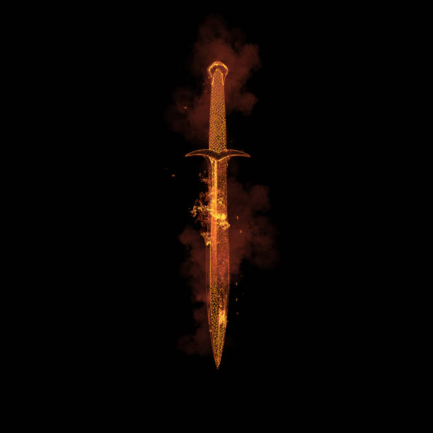 Medieval Sword with Fire Effect Medieval Sword with Fire Effect - Black Background armour of god stock pictures, royalty-free photos & images