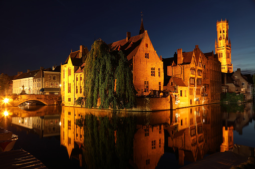Best of Amersfoort city; historic architecture on old street and bridge at night