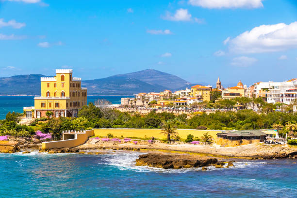 Mediterranean seacoast in Alghero city, Sardinia, Italy stock photo