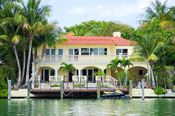 Mediterranean-style house in Miami Beach, FL stock photo