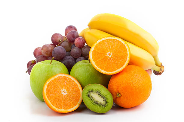 medium pile of assorted fresh and bright fruit - fruit stockfoto's en -beelden