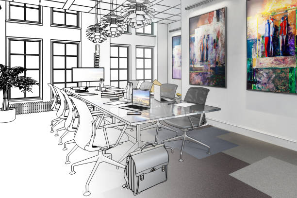 Meeting room in concept (planning) - 3d visualization stock photo