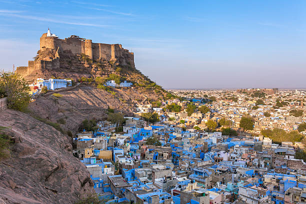 Mehrangarh fort on the hill in Jodhpur, Rajasthan, India Blue city and Mehrangarh fort on the hill in Jodhpur, Rajasthan, India rajasthan stock pictures, royalty-free photos & images