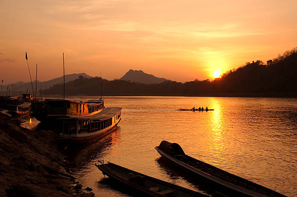Mekong River, located in Luang Pravang, Laos, at sunset stock photo