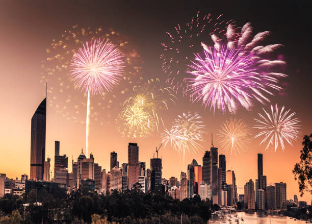 melbourne fireworks for the new year melbourne fireworks federation square stock pictures, royalty-free photos & images