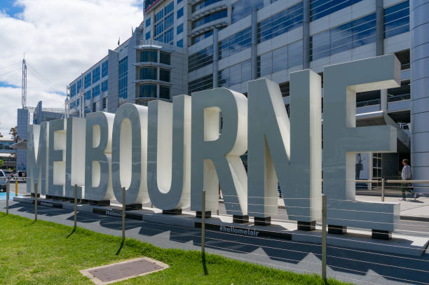 Melbourne welcome sign in Melbourne airport stock photo