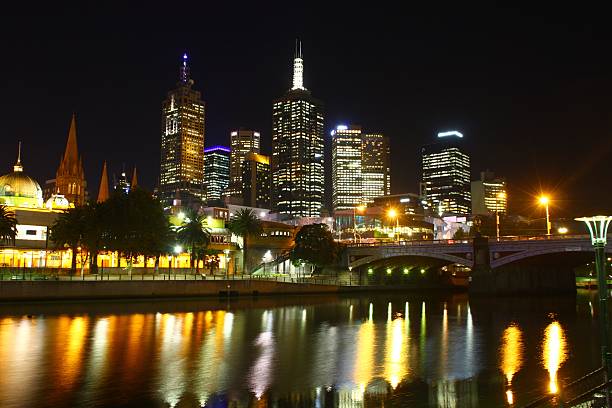 Melbourne Yarra River Nights Sykline stock photo