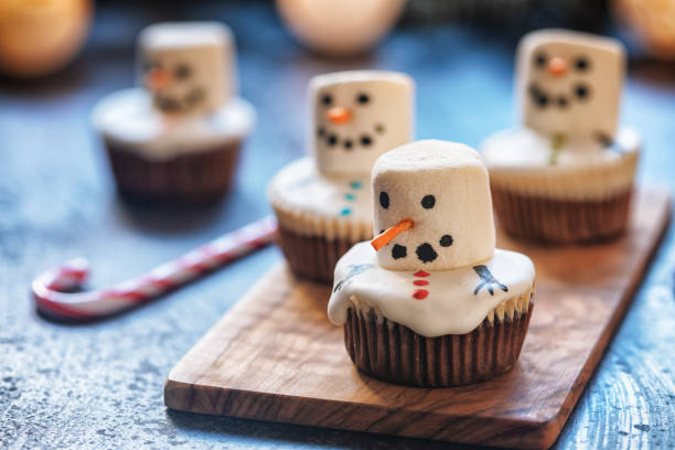 Melted Snowman Cupcakes stock photo