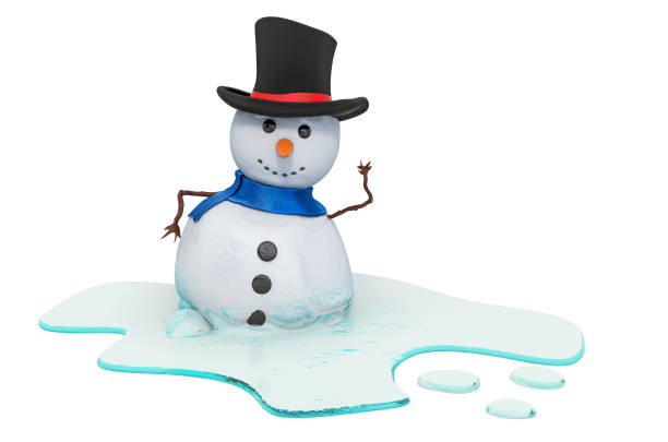 Melting snowman, 3D rendering isolated on white background  melting snow man stock pictures, royalty-free photos & images