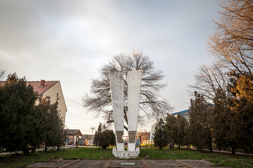 Picture of the World War 2 monument of Banatsko novo selo, built in 1946, dedicated to the fallen communist soliders of Yugoslaviawho died during WWII.