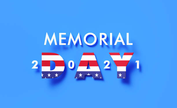 Memorial Day Concept - Memorial Day 2021 Message Textured With American Flag Sitting On Blue Background Memorial Day 2021 message textured with American flag sitting on blue background. Horizontal composition with copy space. Directly above. Memorial Day 2021 concept. memorial day background stock pictures, royalty-free photos & images