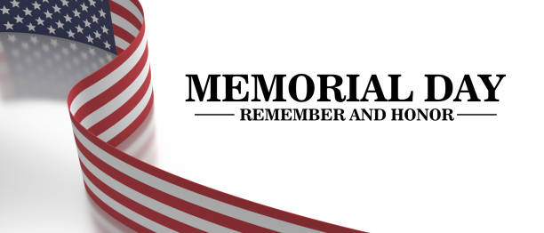 Memorial Day Remember and Honor, America flag on white background. National USA holiday, 3d render stock photo