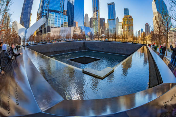 Memorial of 11 September 2001, Manhattan, New York, USA New York: Large angle view of Memorial of 11 September 2001, located in WTC Memorial Plaza, Manhattan. 911 new york stock pictures, royalty-free photos & images