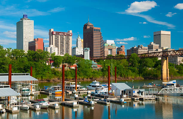 Memphis skyline with river and boats stock photo