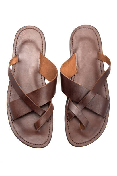 Men Leather Brown Sandals stock photo