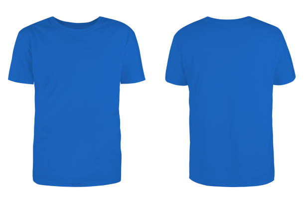 Men's  blue blank T-shirt template,from two sides, natural shape on invisible mannequin, for your design mockup for print, isolated on white background. Men's  blue blank T-shirt template,from two sides, natural shape on invisible mannequin, for your design mockup for print, isolated on white background. artificial photos stock pictures, royalty-free photos & images