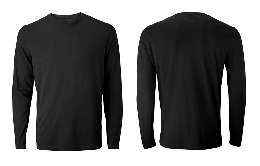 Mens Long Sleeve Black Tshirt With Front And Back Views Isolated On ...