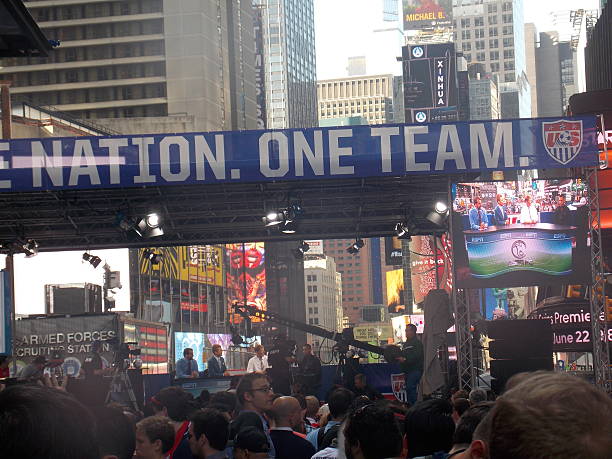 US Men's Soccer Celebration in Times Square stock photo