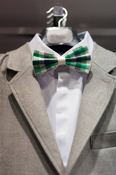 Men's suit with a stylish modern bow tie stock photo