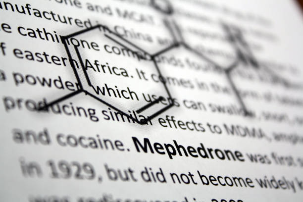 Mephedrone molecular structure Mephedrone is a synthetic stimulant drug of the amphetamine and cathinone classes. mephedrone stock pictures, royalty-free photos & images