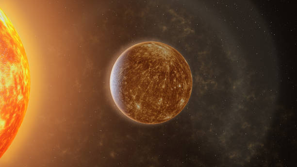 Mercury Elongation, 4K Footage 3D Mercury western and eastern elongation representing scene created and modelled in Adobe After Effects and the planet textures are taken from Solar System Scope official website (https://www.solarsystemscope.com/textures/) mercury planet stock pictures, royalty-free photos & images