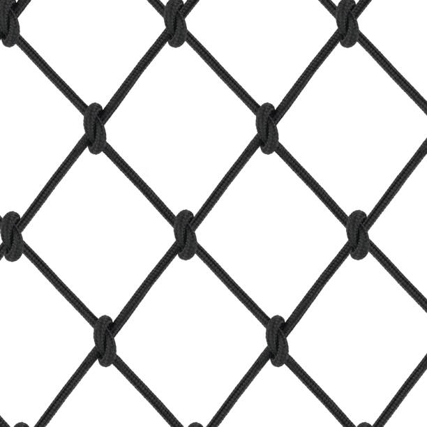 mesh of black braided rope isolated on white background stock photo
