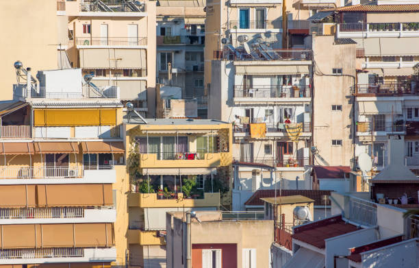 Mess around of Residential blocks (apartments, buildings, flats).Piraeus,Greece stock photo