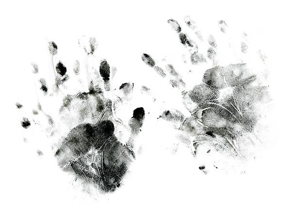 Messy Handprints "Messy handprints by a preschooler, isolated on white background." handprint stock pictures, royalty-free photos & images