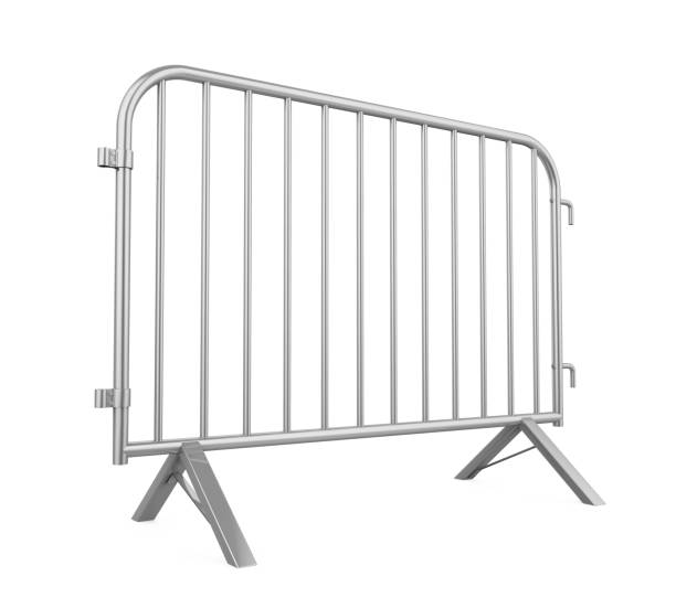 Metal Crowd Barrier Isolated Metal Crowd Barrier isolated on white background. 3D render construction barrier stock pictures, royalty-free photos & images