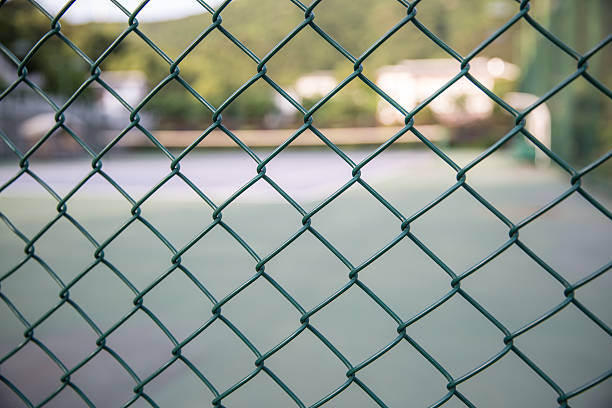 metal mesh and sport court metal mesh fencing of sport court. linkage effect stock pictures, royalty-free photos & images