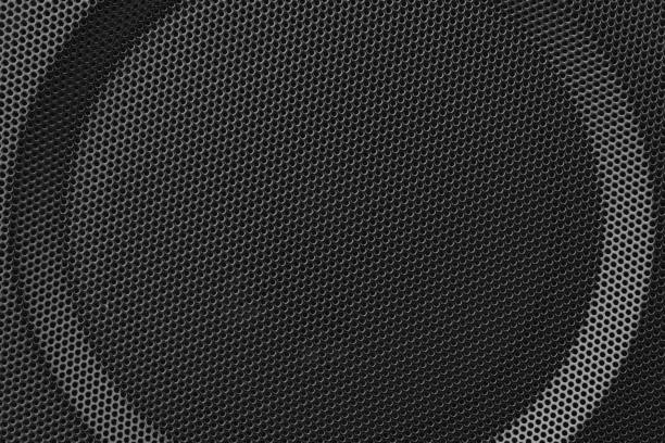 metal mesh of speaker grill texture, close-up view stock photo