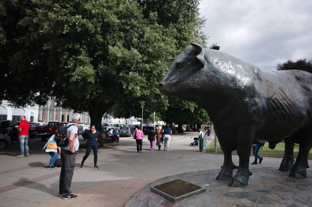 Metal monument to the bull in Plaza de Armas de Osorno stock photo