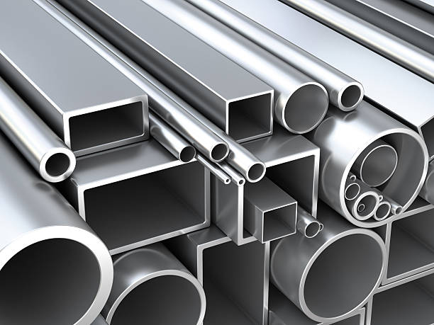 Metal pipes at warehouse stock photo