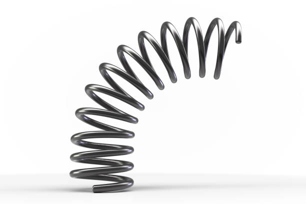 Metal spring bounces off the surface. stock photo