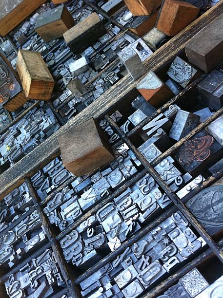 Metal Type Metal type in type cabinet drawer linotype stock pictures, royalty-free photos & images