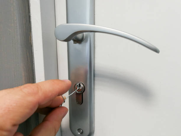 Metal wire inside keylock as burglary concept stock photo