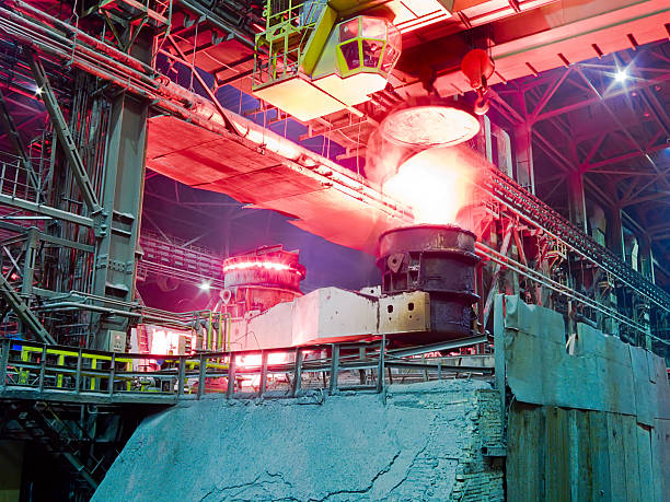 Metallurgical plant, industrial production process stock photo
