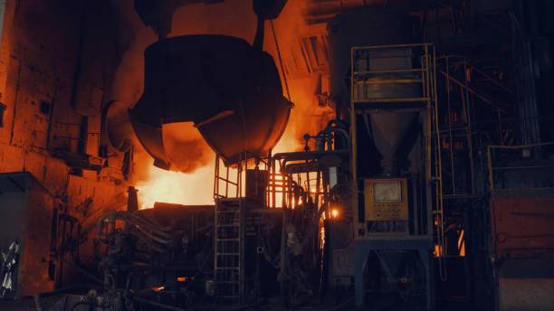 Metallurgical plant - Start steel furnace stock photo