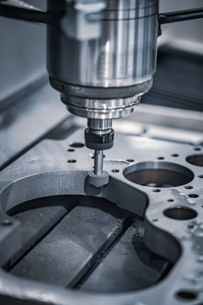 Metalworking CNC milling machine. Cutting metal modern processing technology. stock photo