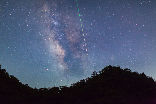 一顆流星劃過夜空的天空留下光穿越銀河系枝照片檔及更多17 照片 Istock