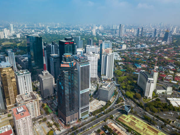 Metro Manila, Philippines - Northern Ortigas skyline and the distant Greenhills and Quezon City cityscape. stock photo