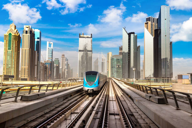 Metro railway in Dubai stock photo