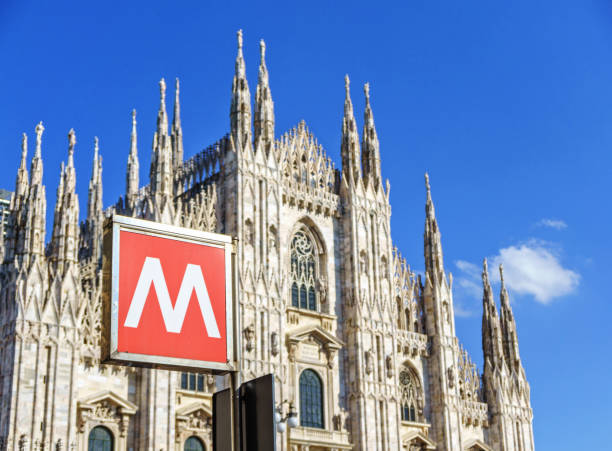 Metro sign at Milan Cathedral stock photo