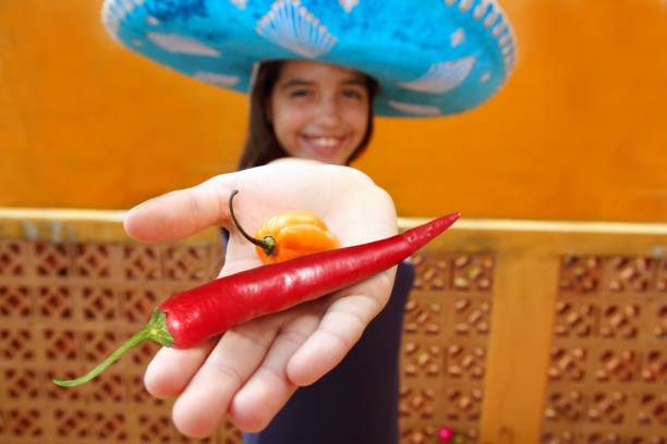 Mexican girl  habanero and red hot chili pepper Mexican girl  habanero and red hot chili pepper mexican hat hot mexican girls stock pictures, royalty-free photos & images
