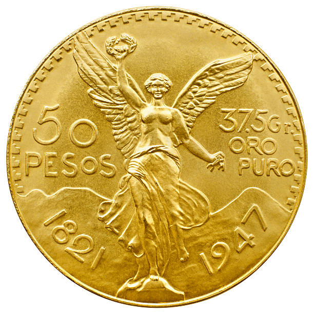 Mexican gold coin isolated in white with clipping path XXL _ angel number stock pictures, royalty-free photos & images