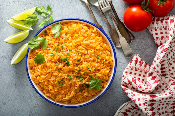 Mexican rice with tomatoes stock photo