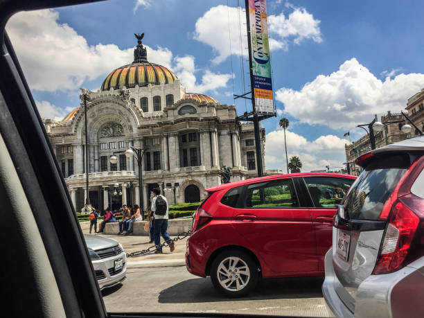 Mexico City Palacio de Bellas Artes (Fine Arts Palace) view from my car stock photo