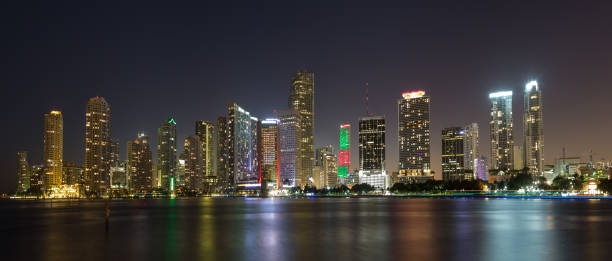 Miami night skyline panorama stock photo